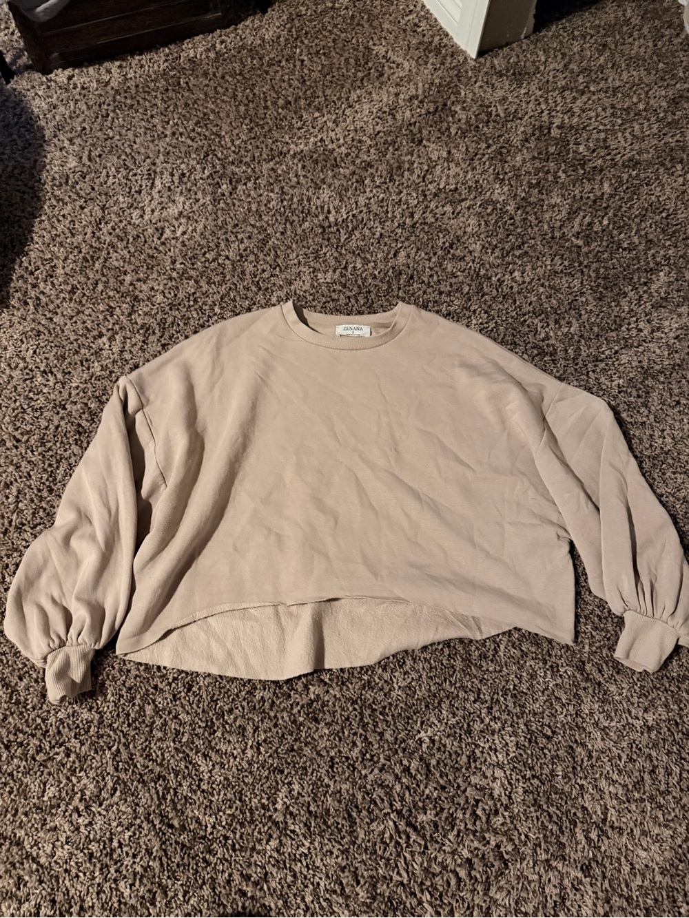 Zenana Outfitters Boxy Balloon-Sleeve Top in Taupe